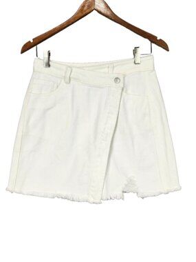 NWT Le Lis Denim Mini Skirt Summer White M Raw Hem Distressed Faux Wrap